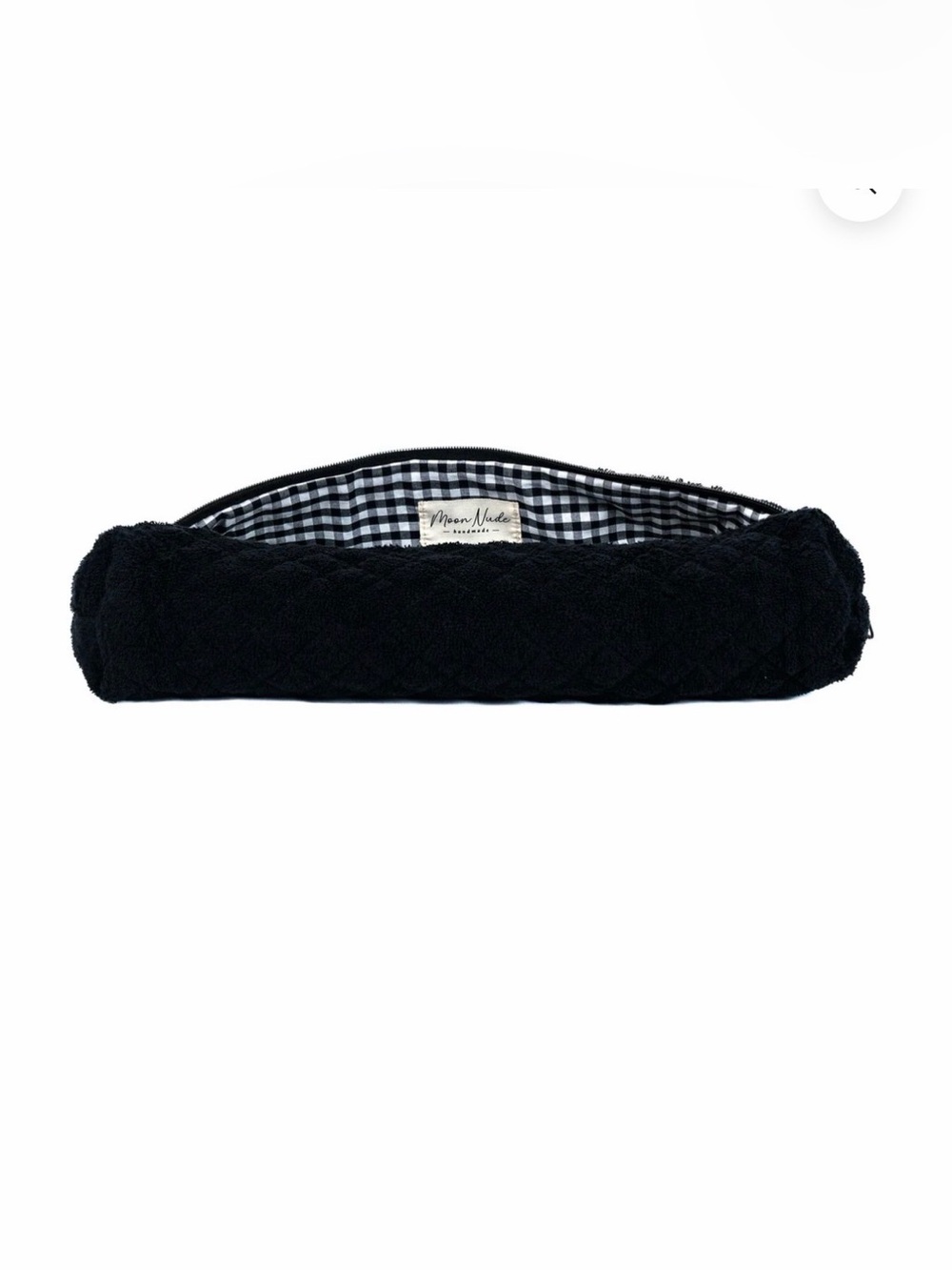 New moon nude Black Quilted terrycloth  hair tool bag  Bag with Gingham Lining